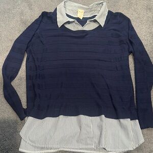 Navy Women’s  Striped Sweater with Collared Shirt XL